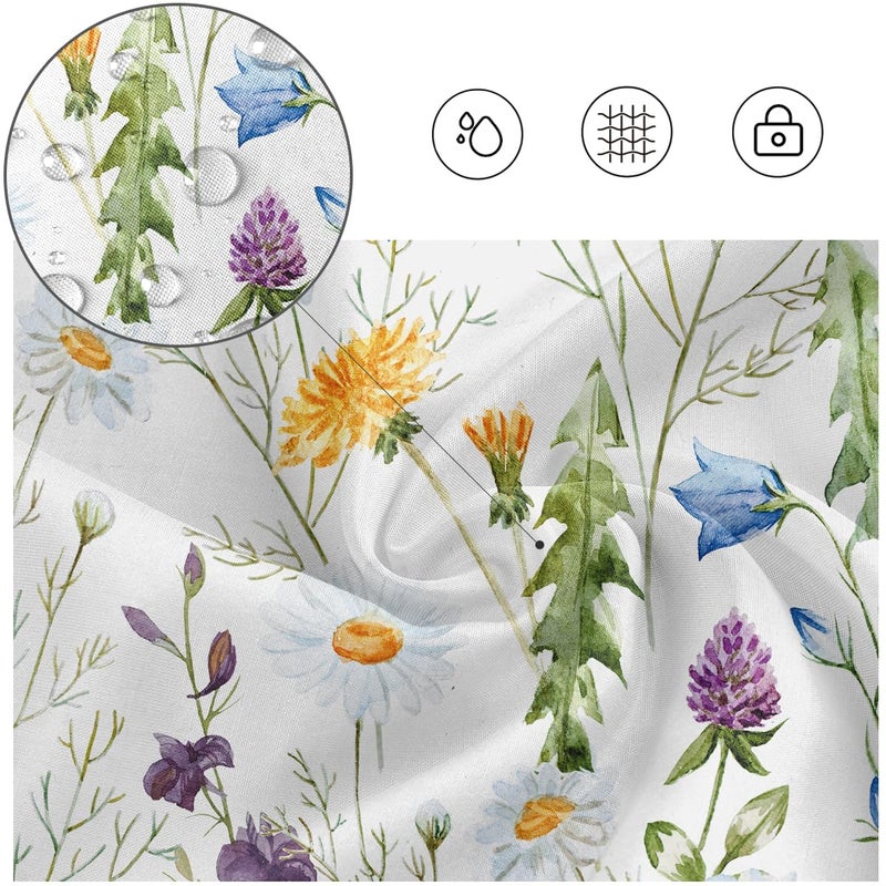Kikiry Colorful Floral Flower Shower Curtain 60''W x 72''L Watercolor Leaves Vintage Boho Plant Herbs Spring Botanical Blooming Multicolor Polyester Fabric 12 Pack Plastic Hooks - Image 2